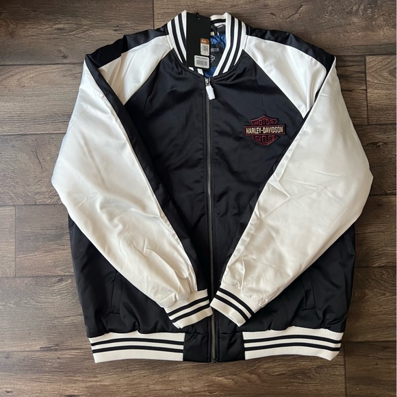 Harley Davidson Men's Club Crew Bomber Varsity Jacket Black Size